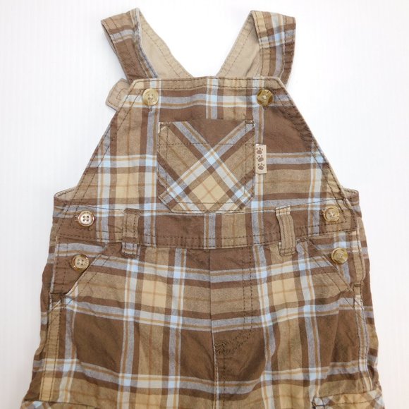 Carters Boys 9 Months Brown Plaid Overalls - Picture 3 of 7